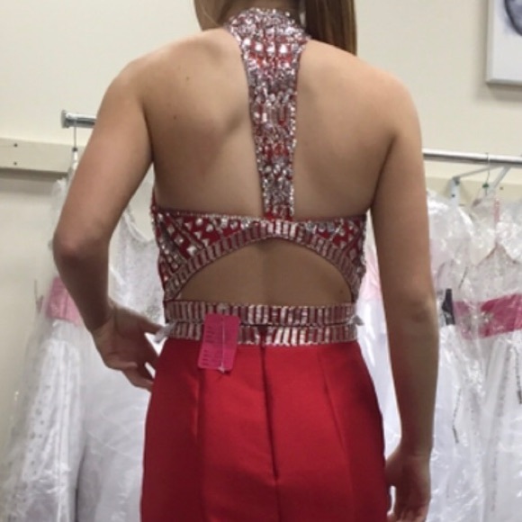 Rachel Allan red two piece mermaid prom dress. - Picture 5 of 8